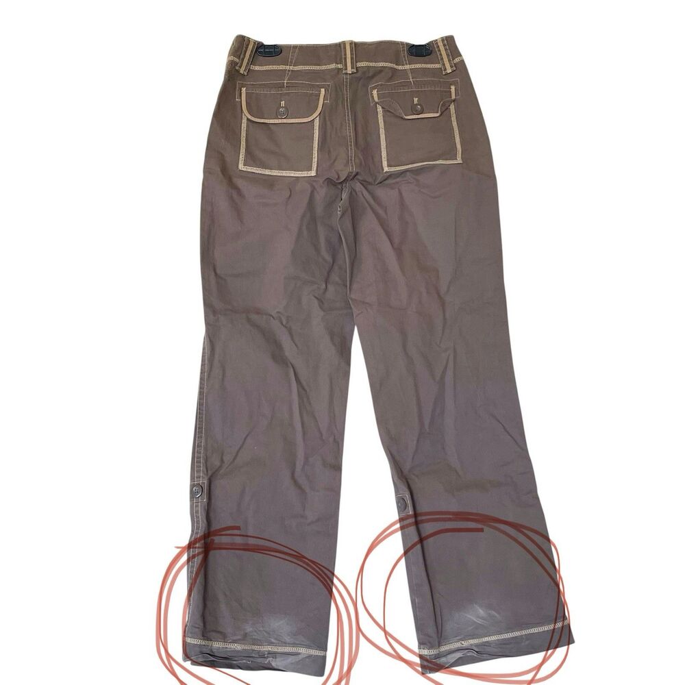 Eddie Bauer Roll Up Utility Cargo Pants Brown Contrast Stitch Y2K Gorpcore Sz 8 - Picture 16 of 16
